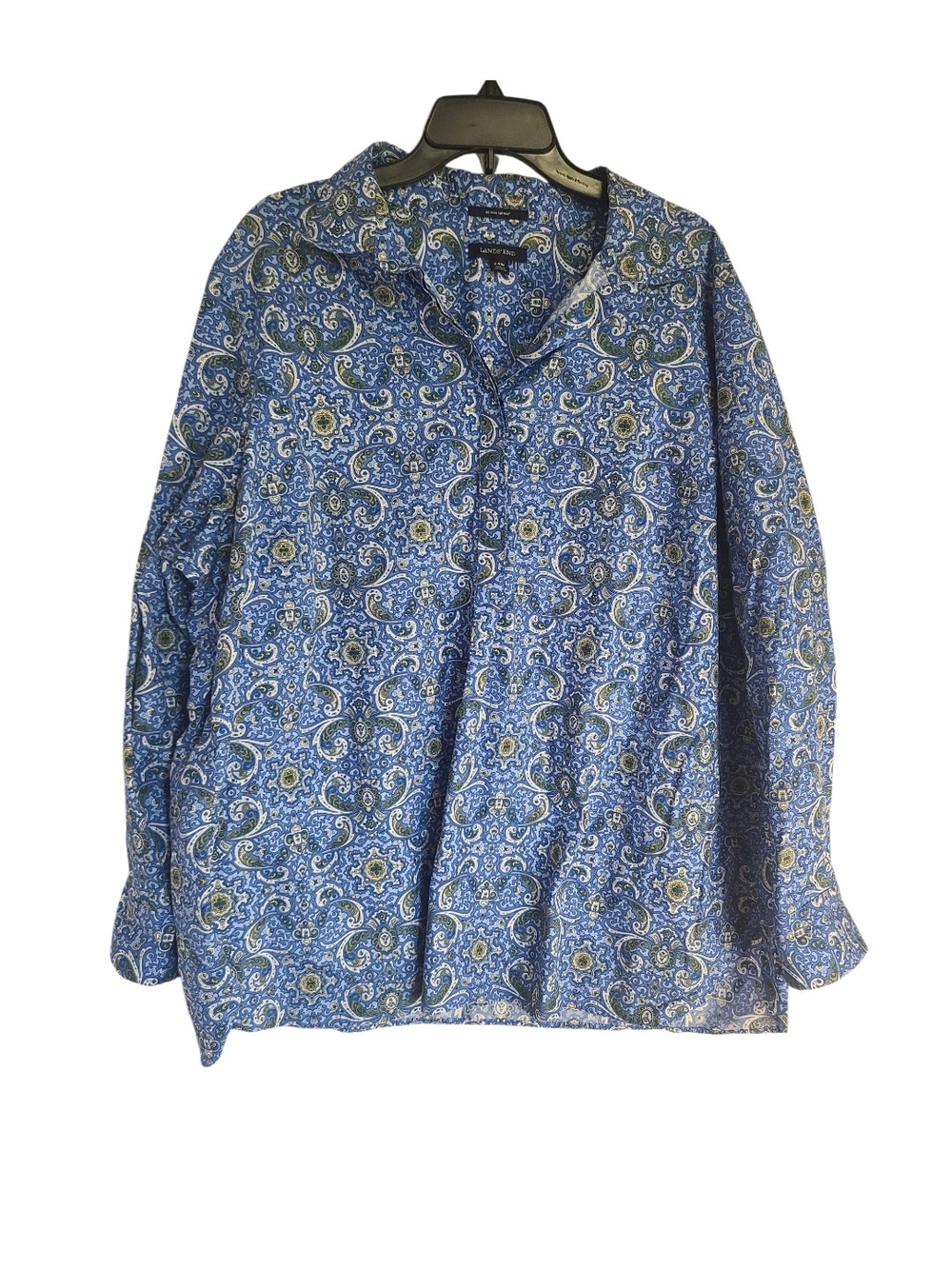 Lands' End No Iron Supima Cotton Paisley Popover Button Down Shirt 24W